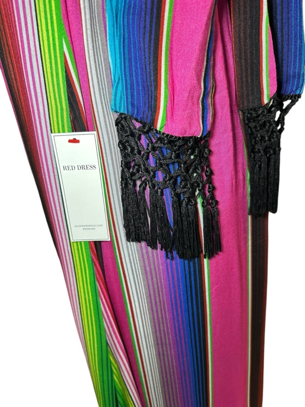 Judith March Serape Stripe Halter Maxi Dress Neck Tie Tassel NWT - Picture 8 of 9